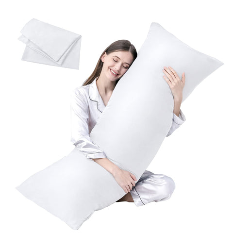 DOWNCOOL front view of full body pillow showing ready-to-use set and benefit of included cover