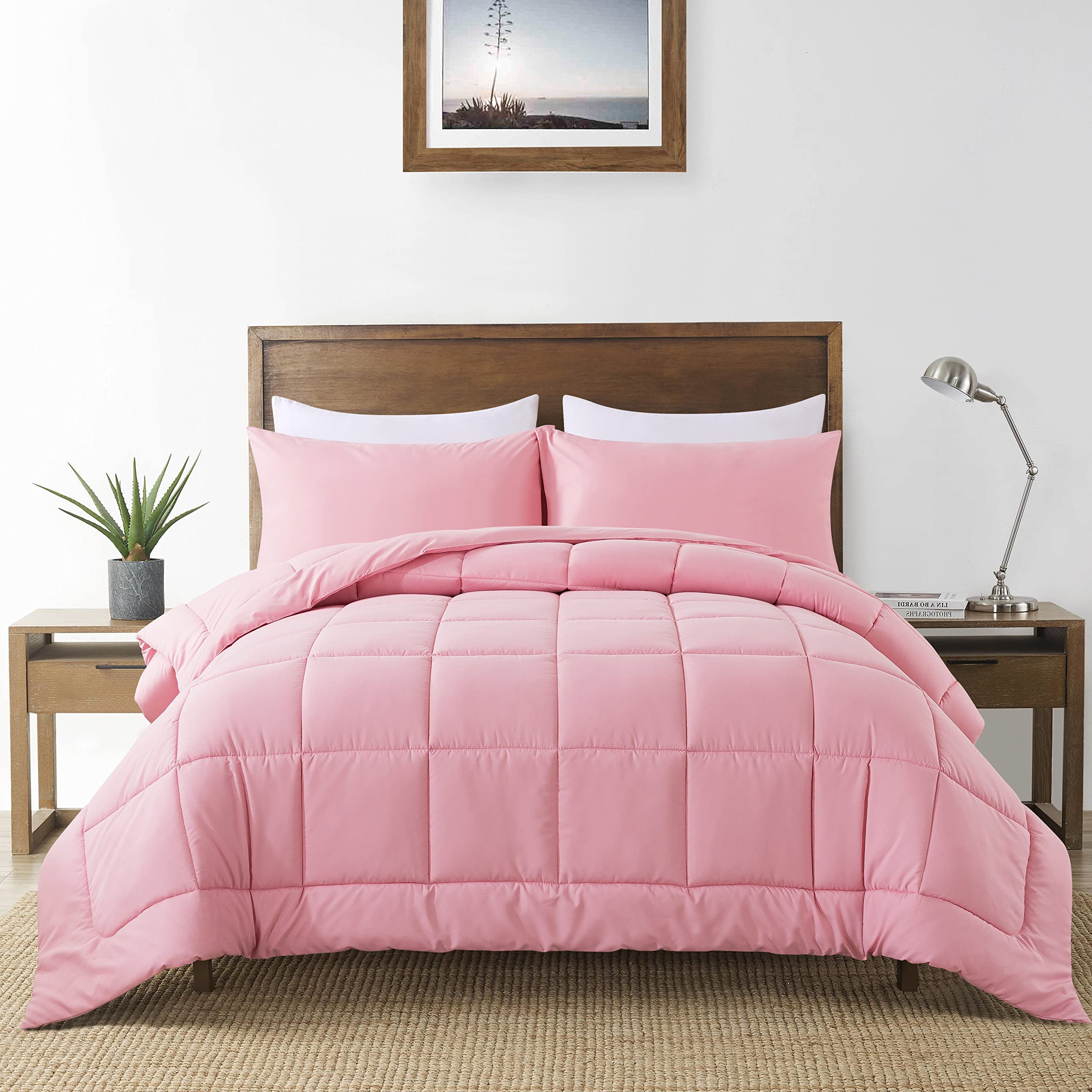 DOWNCOOL front view of full-size comforter set showing neat packaging and soft look