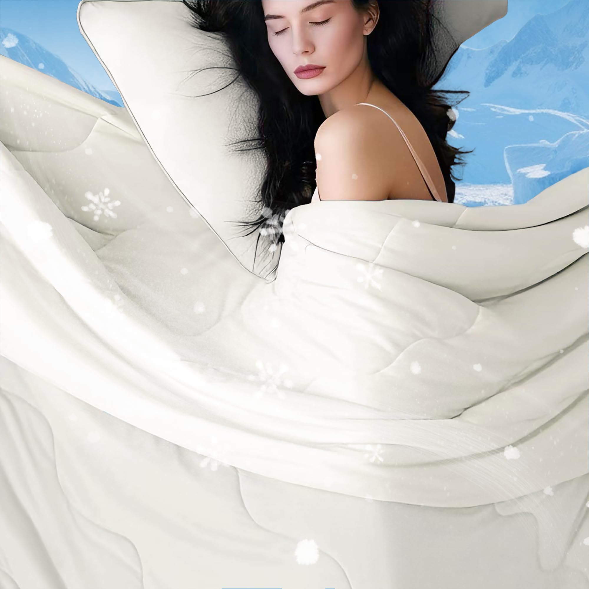 DOWNCOOL front view on bed showing cooling comforter and tidy finish for cooler sleep