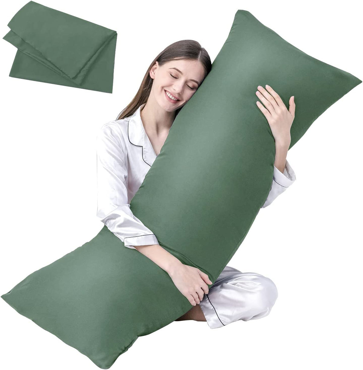 DOWNCOOL front view of sage green pillow set showing included cover and insert, comfortable look