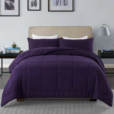 DOWNCOOL full-size front view showing purple comforter for instant style