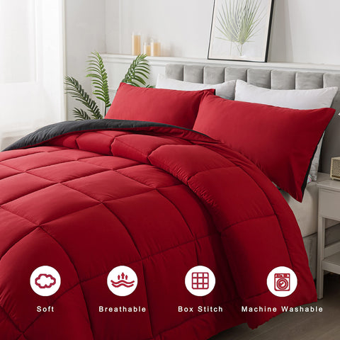 DOWNCOOL flat lay showing comforter dimensions and scale on a king mattress