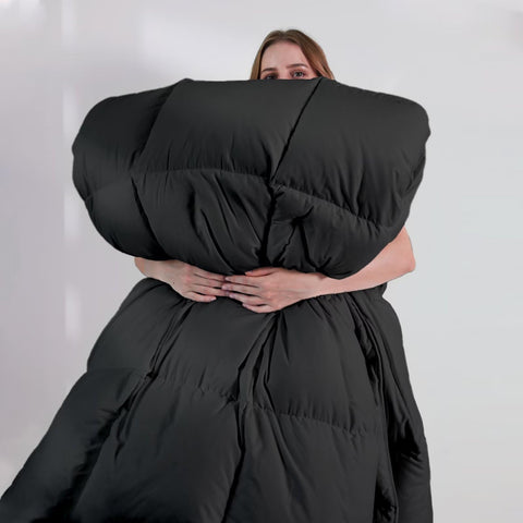 DOWNCOOL comforter on made bed lifestyle scene adding bedroom comfort