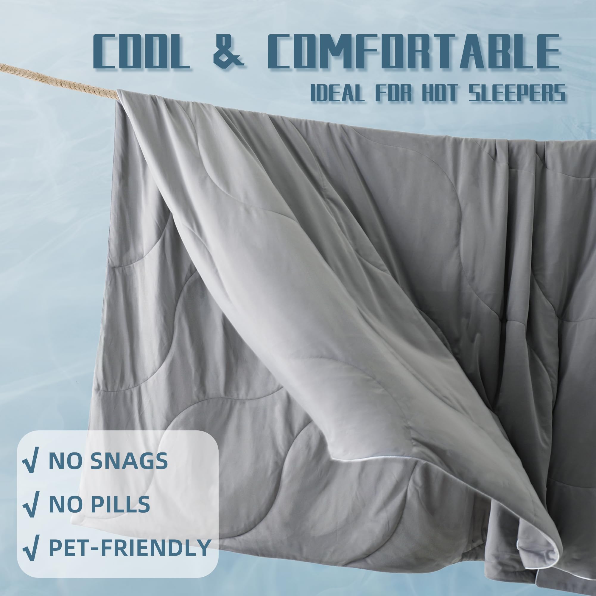 DOWNCOOL person resting under comforter illustrating cooler night comfort