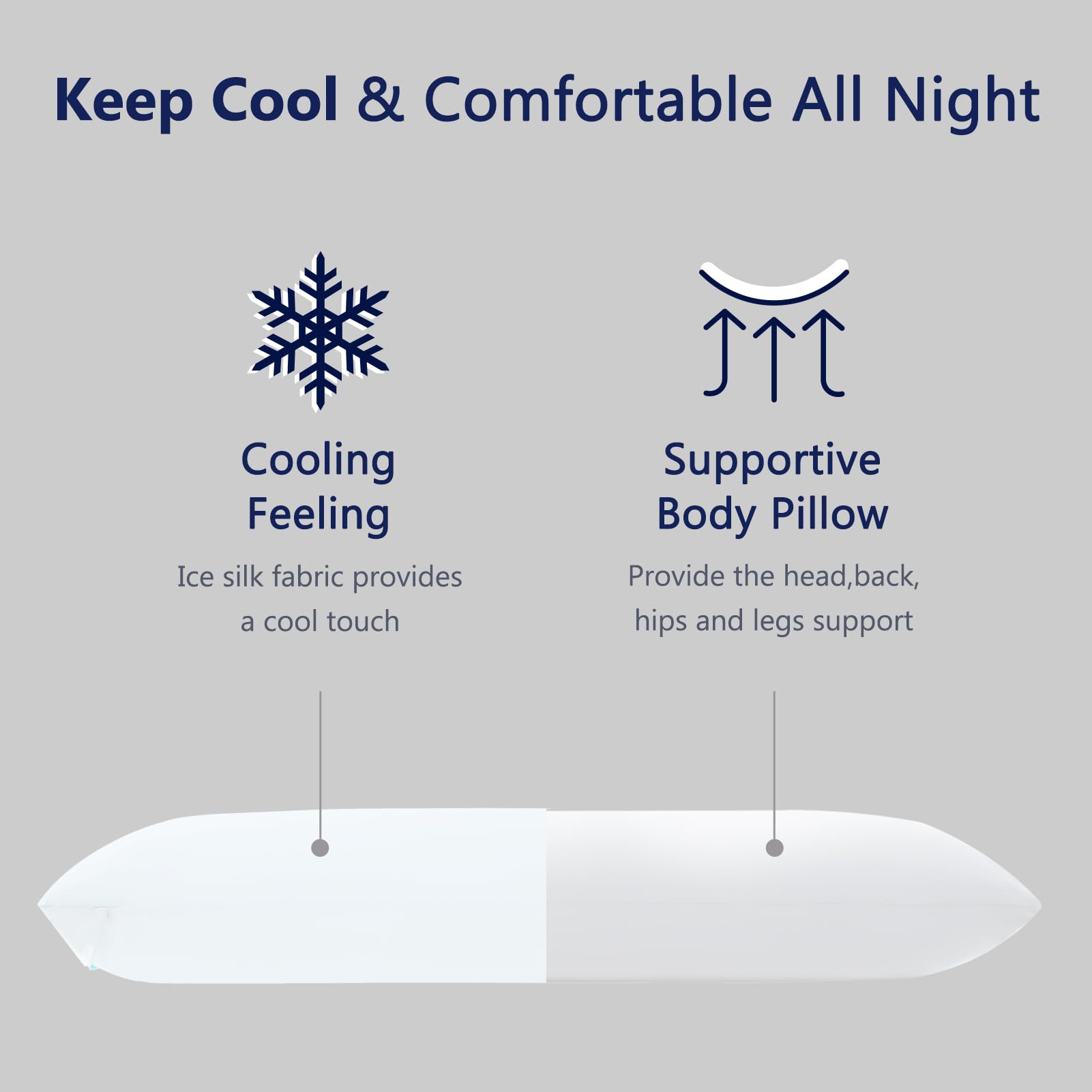 DOWNCOOL body pillow on bed in lifestyle scene for comfortable sleeping posture
