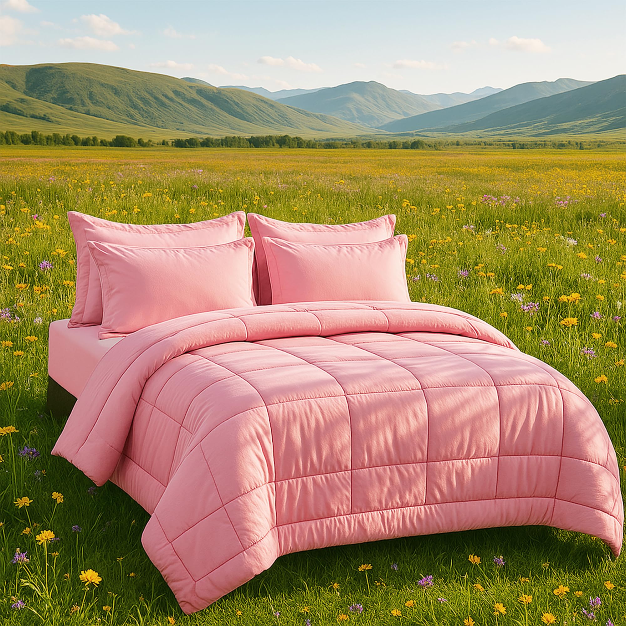 DOWNCOOL folded flat and fitted sheets illustrating coordinated set convenience