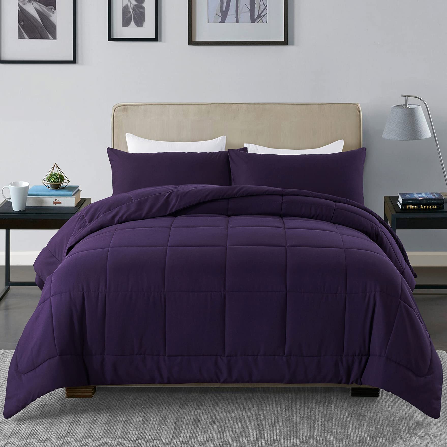 DOWNCOOL front view of purple queen comforter highlighting stylish aesthetic and cozy feel