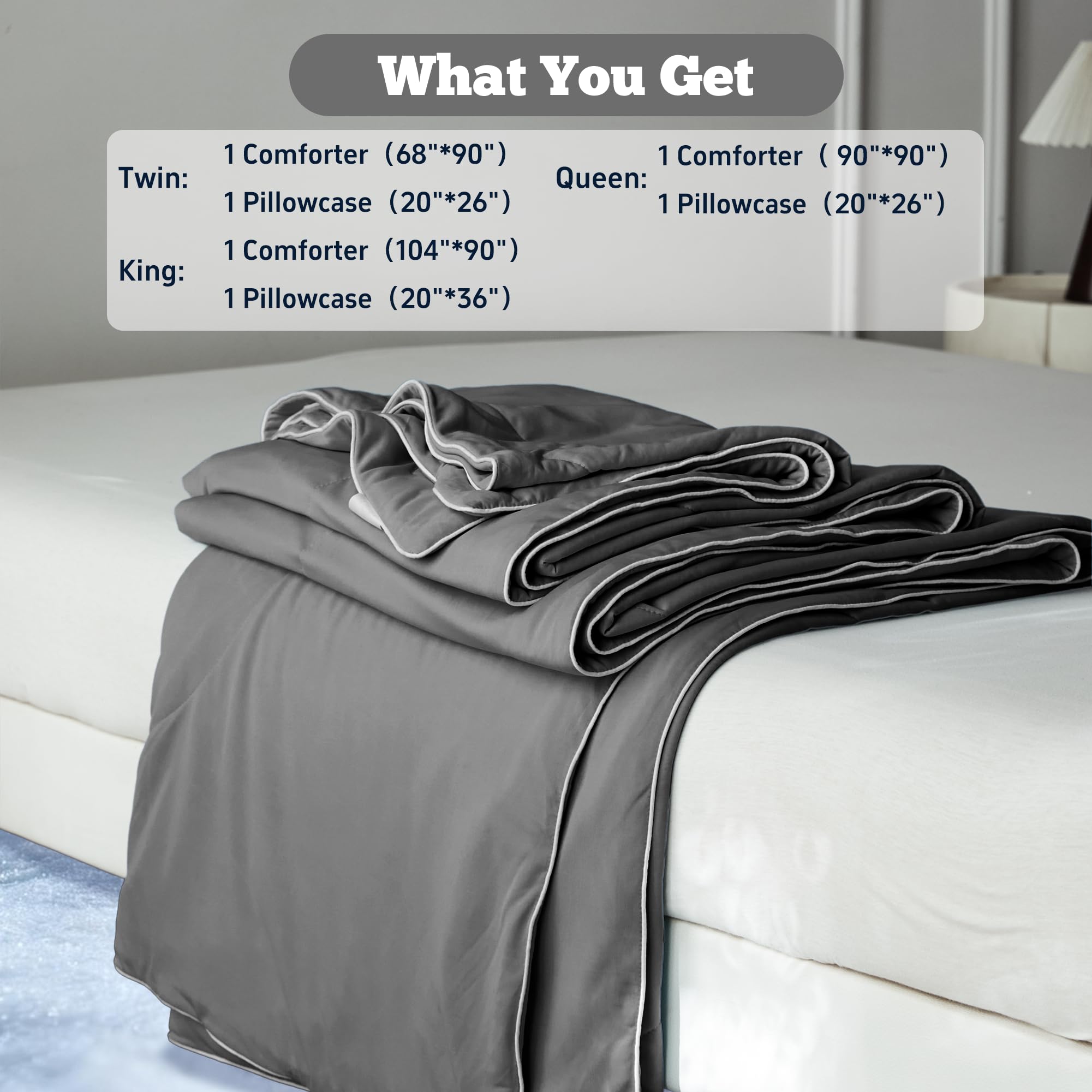 DOWNCOOL queen size comforter draped to show scale and lightweight loft
