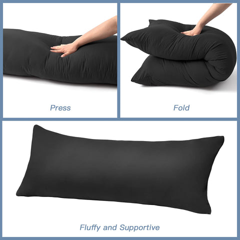 DOWNCOOL pillow next to bed demonstrating true-to-scale 20x54 size benefit