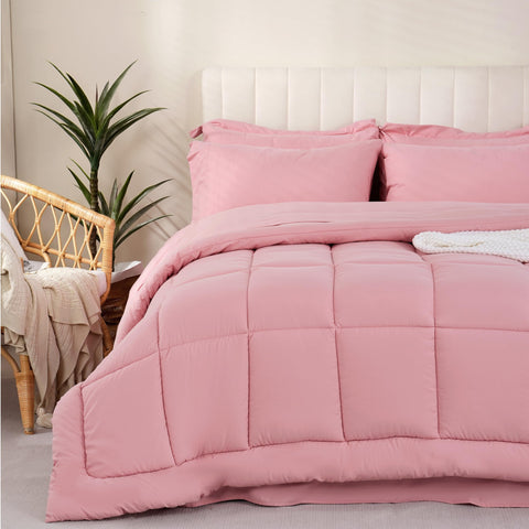 DOWNCOOL comforter on bed with ruler showing 82x86 inches for size reference