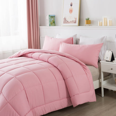 DOWNCOOL comforter on queen bed showing generous coverage and proper scale