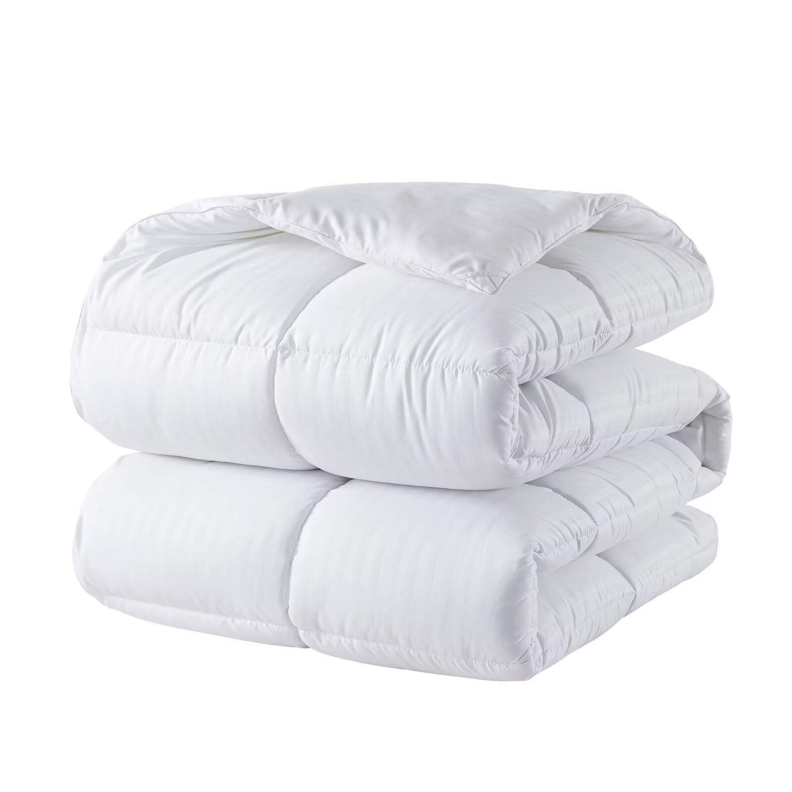 DOWNCOOL size comparison showing queen comforter next to ruler and mattress for scale