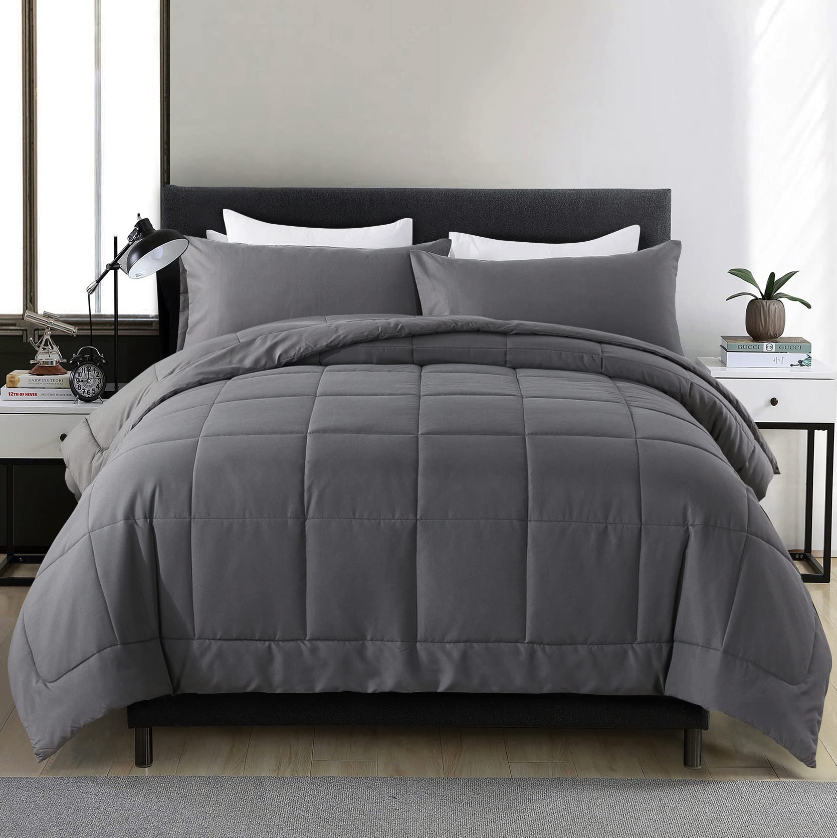 DOWNCOOL front view of grey twin comforter showing clean modern look and cozy feel