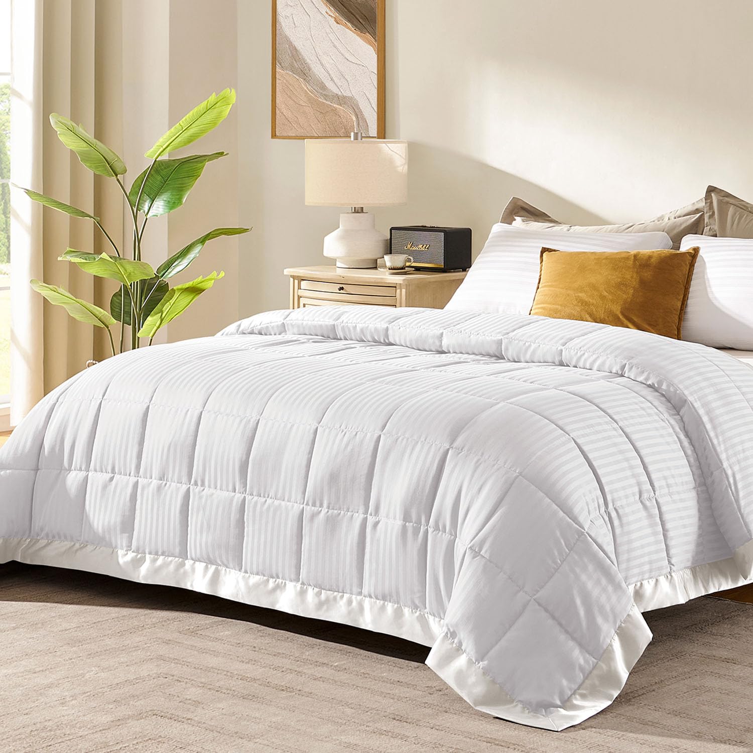 downluxe front view of ivory blanket showing full coverage and elegant drape