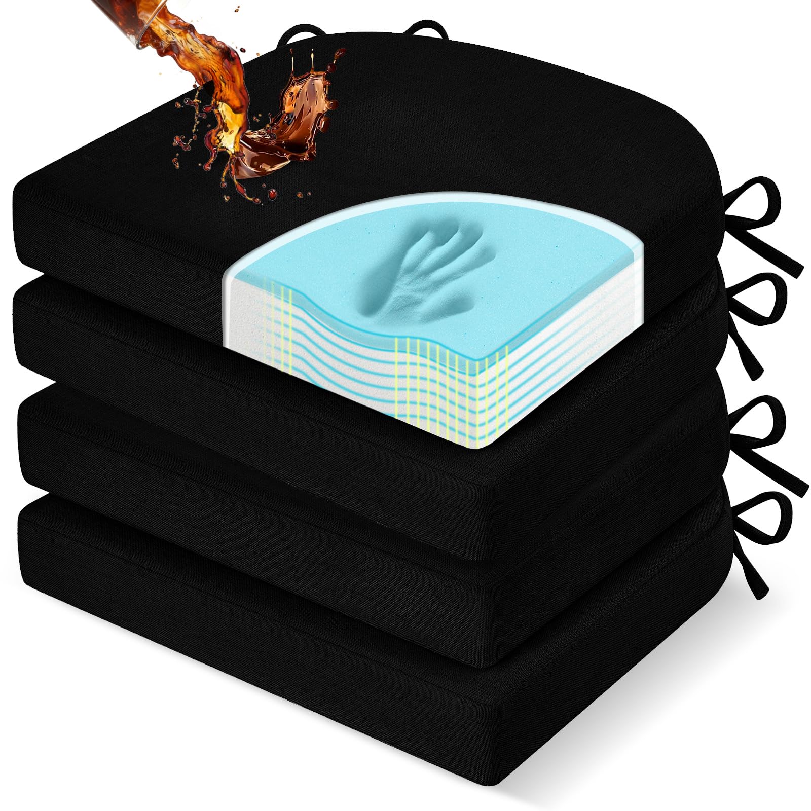 downluxe front view of four black chair cushions showing pack benefit