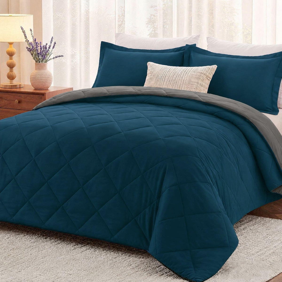 downluxe front view of comforter set showing full king coverage and color