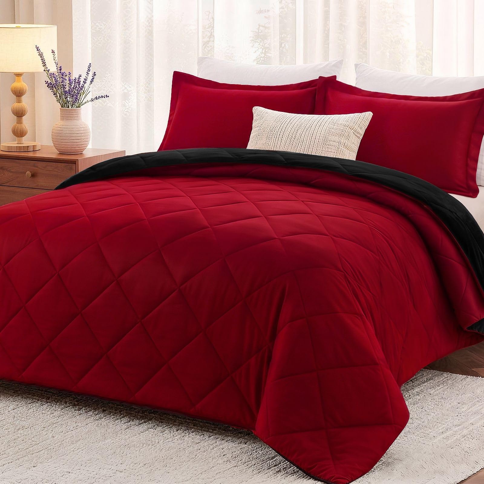 downluxe front view of queen comforter set showing two-tone benefit