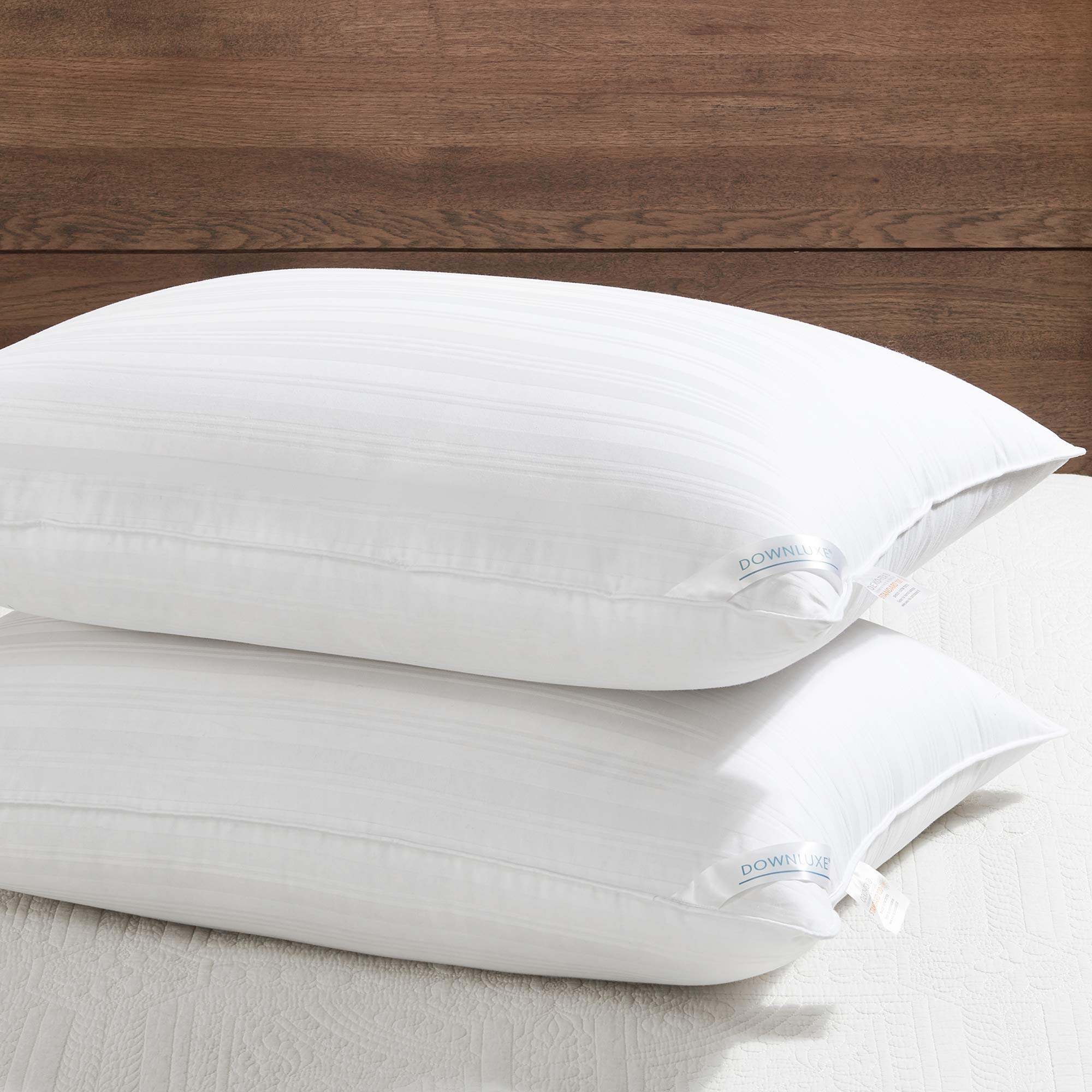 downluxe front view showing set of two pillows and neat finish for stylish bedding