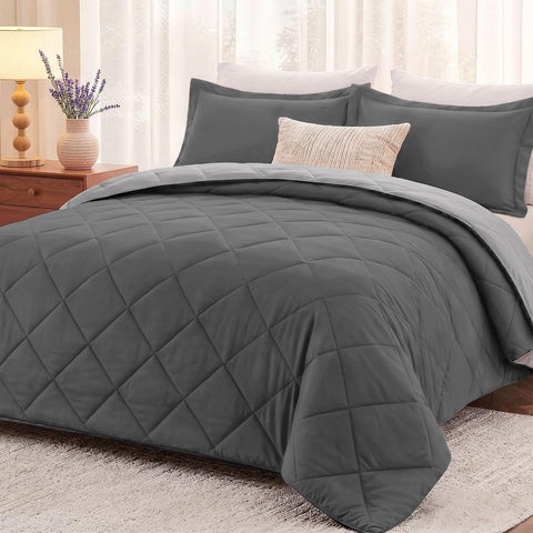 downluxe front view of king comforter showing full coverage and modern charcoal benefit