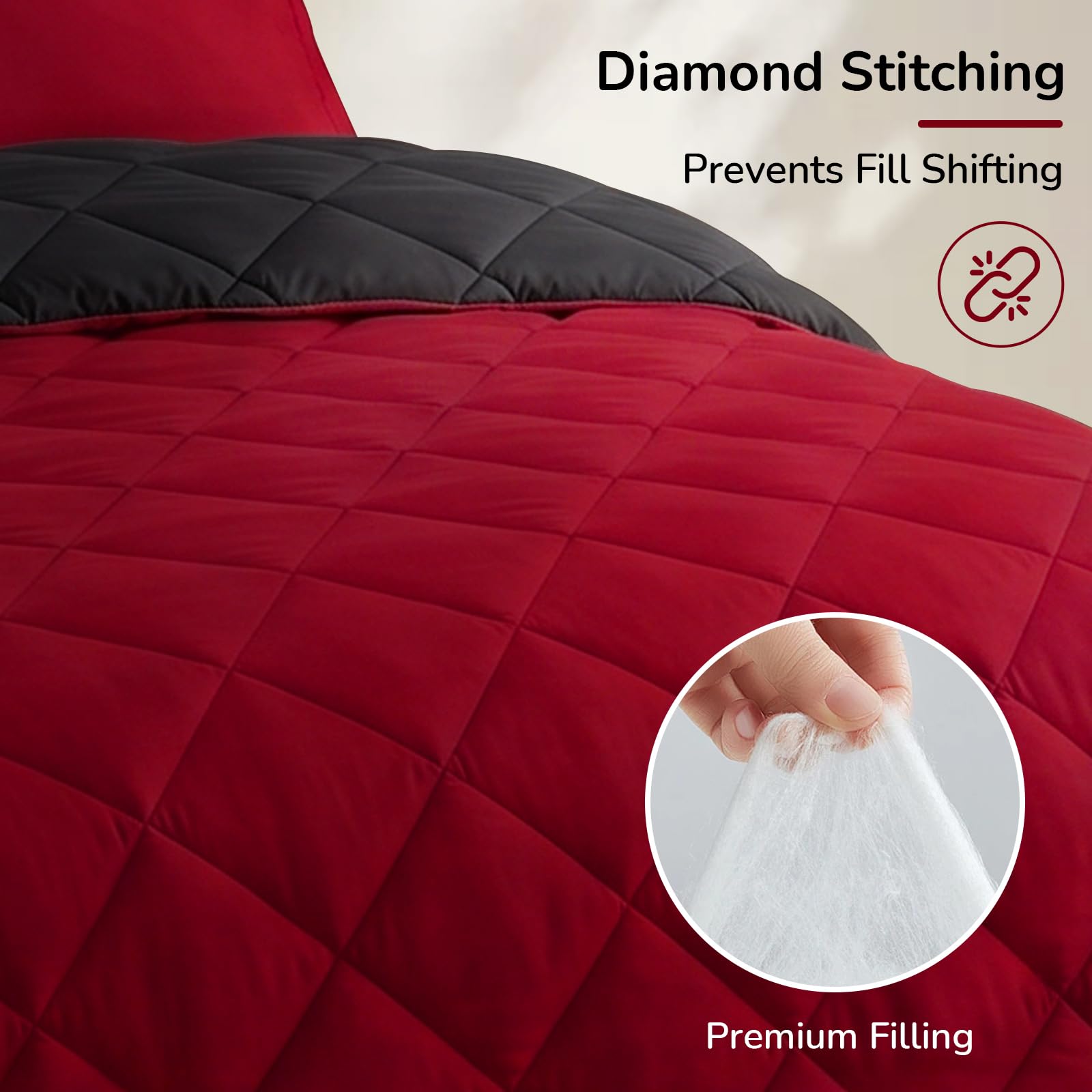 downluxe red side displayed on a California king bed adding bold warmth to decor