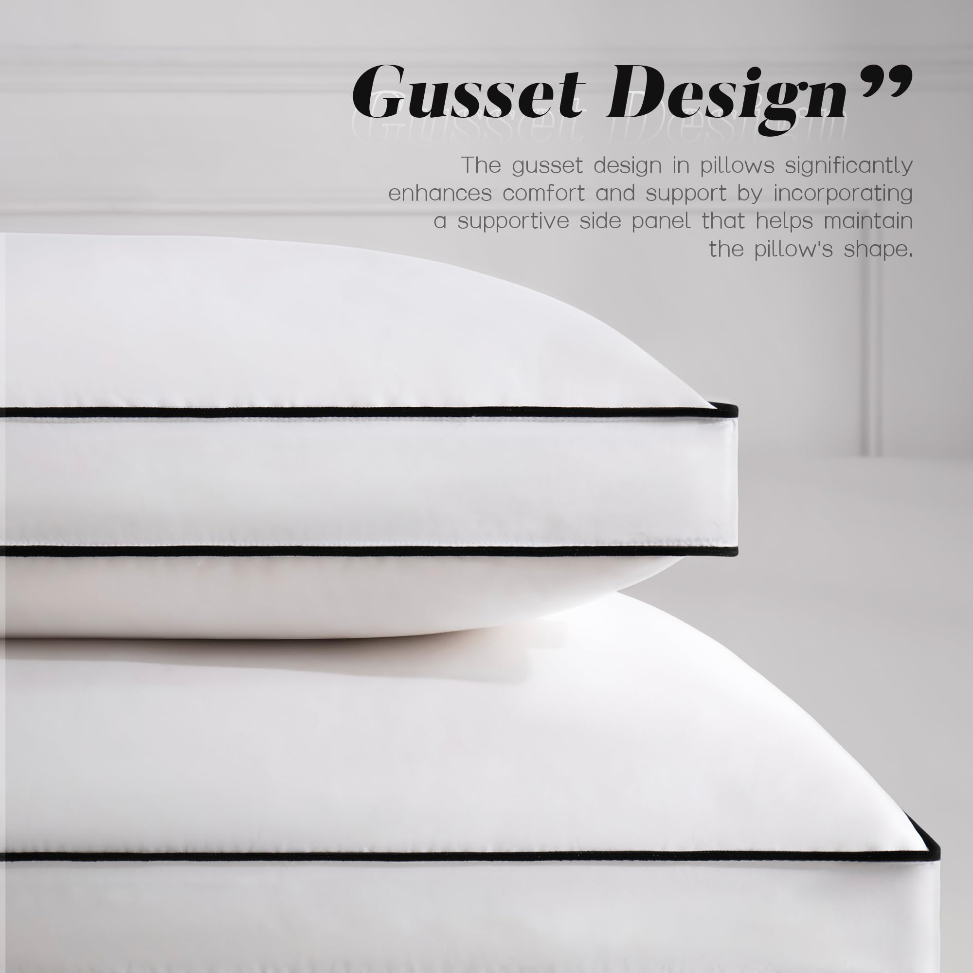 DOWNSTORIA gusseted edge detail demonstrating consistent loft and neck support