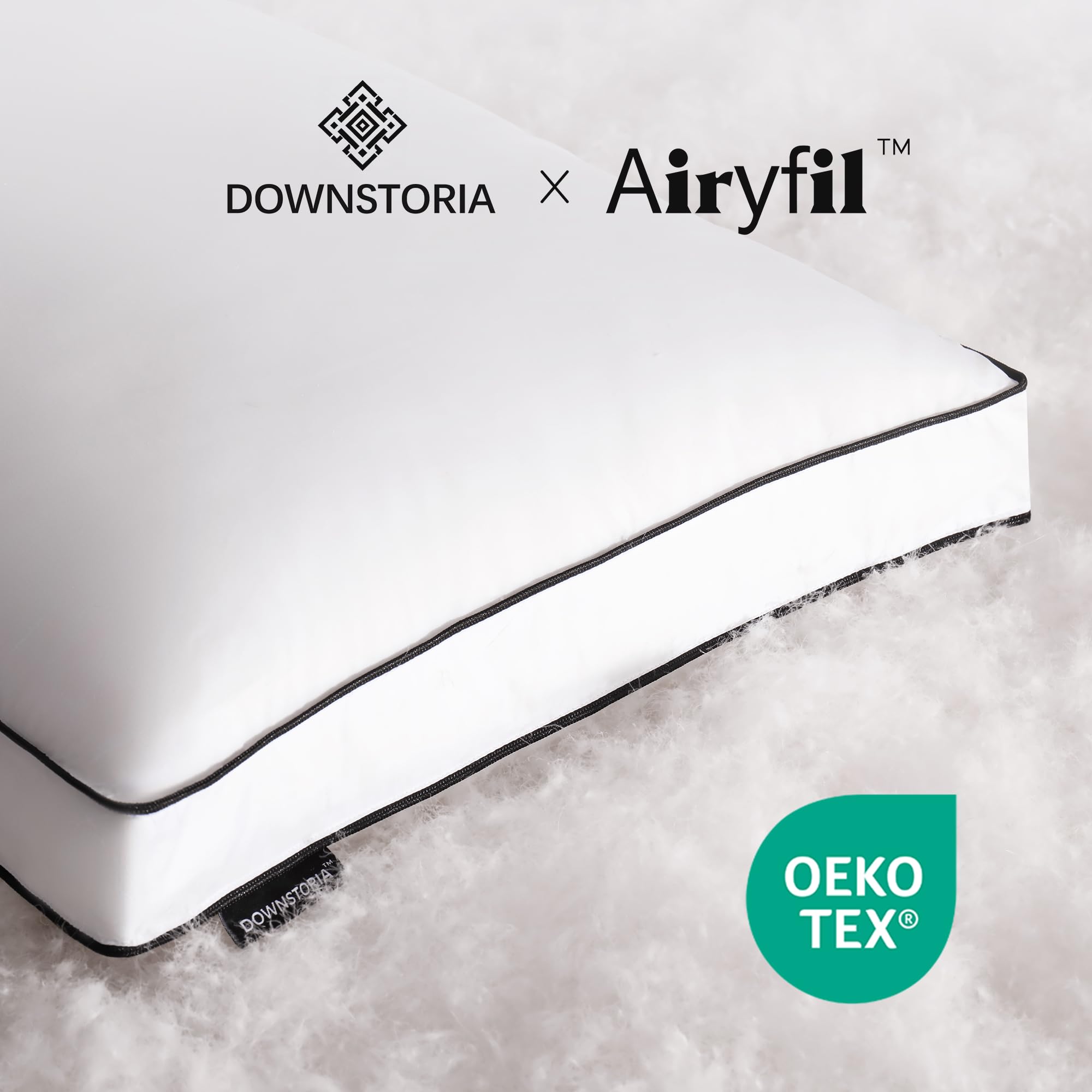 DOWNSTORIA pillow next to ruler showing king 20x36 inches for accurate sizing