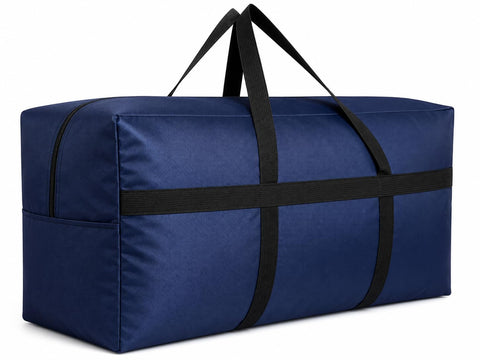 DoYiKe front view of blue 210L duffel showing capacity and shape benefit: clear capacity view
