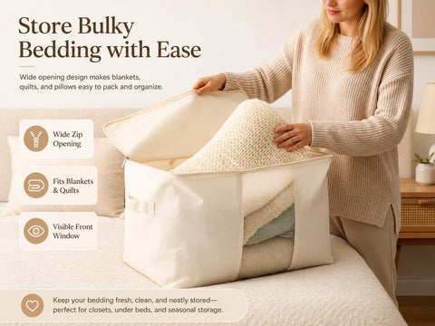 DoYiKe reinforced webbing handles and double-line stitching for carrying heavy comforters safely