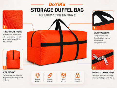 DoYiKe duffel packed with camping gear showing organization and transport convenience