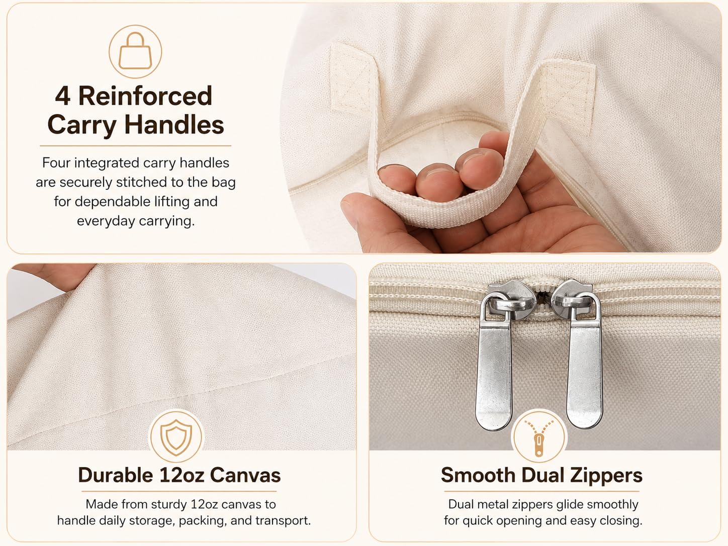 DoYiKe storage bag pictured with pillows and blanket to show capacity and scale