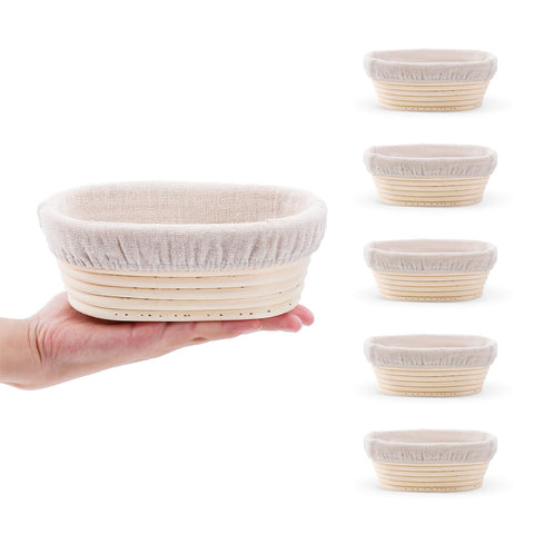 DOYOLLA front view of five 6.5-inch oval proofing baskets showing compact set benefits