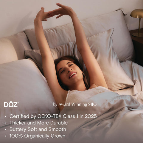 DOZ by SIJO sheet over mattress for scale showing fit on deep mattress benefit: proper coverage