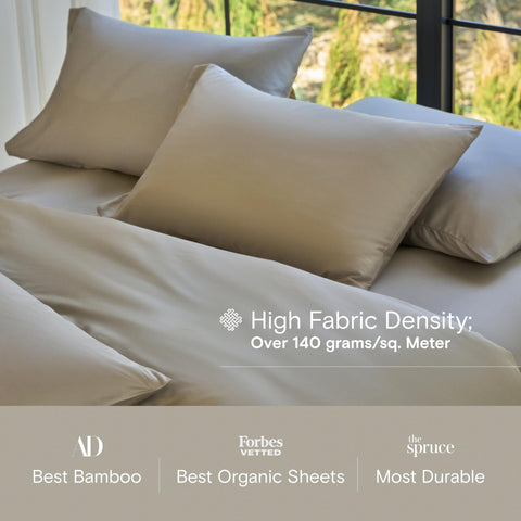 DOZ by SIJO sheets on styled bed showing cooling comfort benefit: breathable look