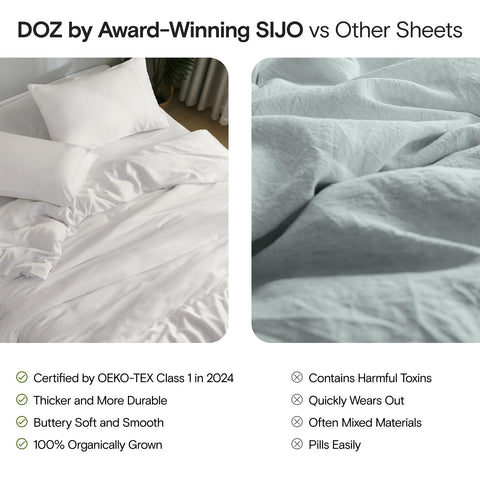 DOZ by SIJO lifestyle bedroom scene with Forest sheets for a calming, modern bedroom look