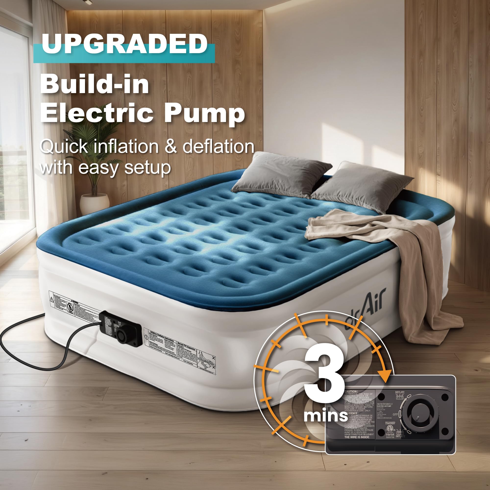 Dr. Air close-up of built-in pump and controls for fast quiet inflation