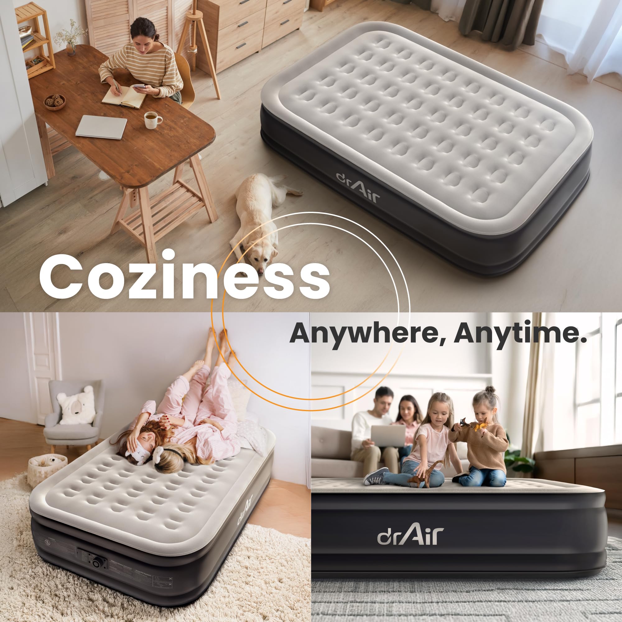 Dr. Air mattress folded into carry bag showing portability and easy storage benefit