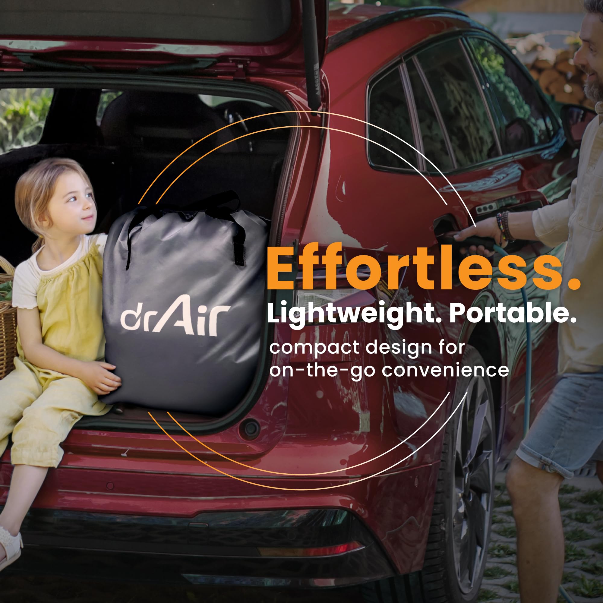 Dr. Air inflated mattress beside chair for scale demonstrating 18-inch raised height benefit