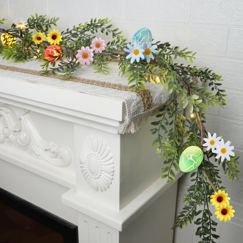 DR.DUDU garland front view showing eggs and flowers for bright mantel styling