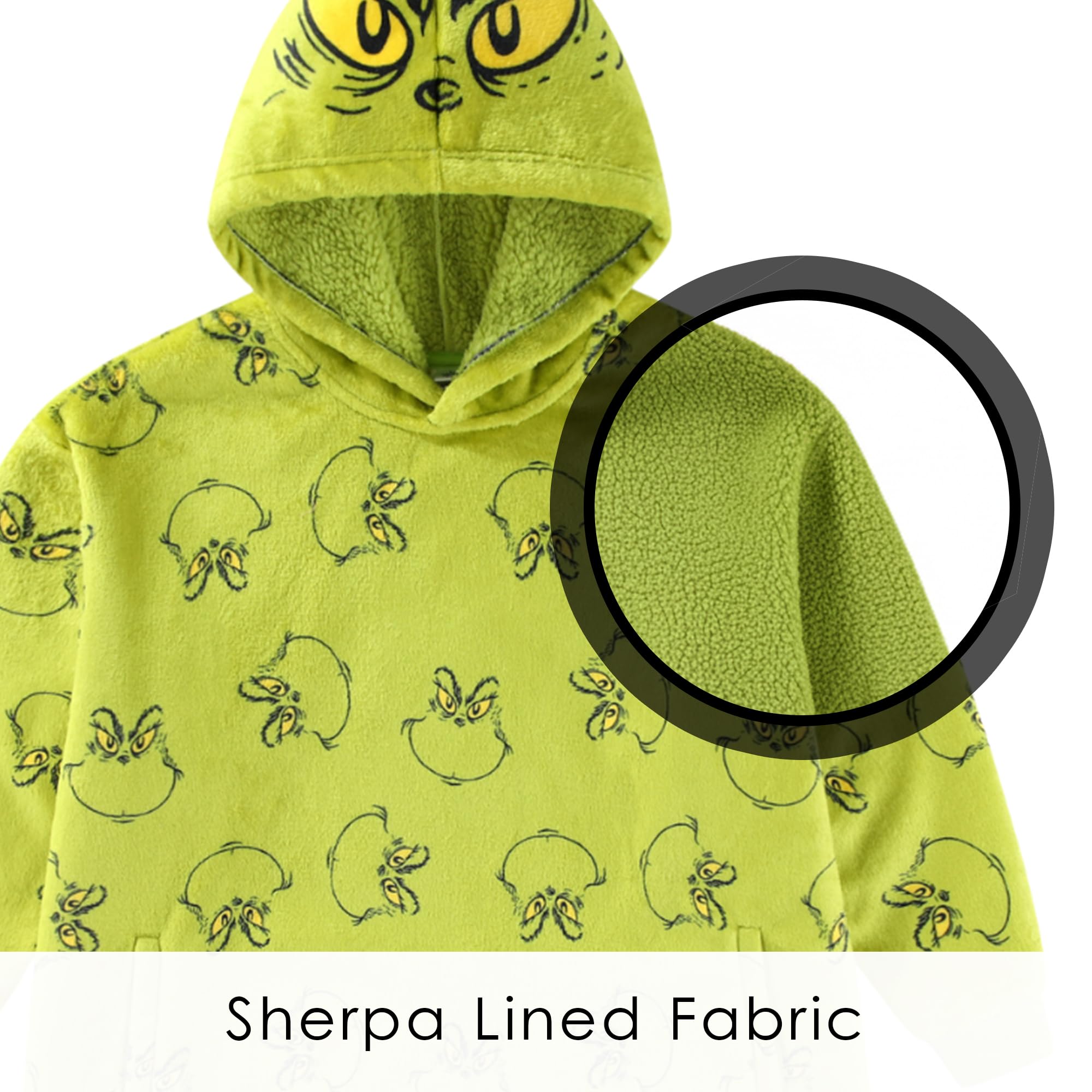 Dr. Seuss Grinch sherpa lining close-up demonstrating soft warmth