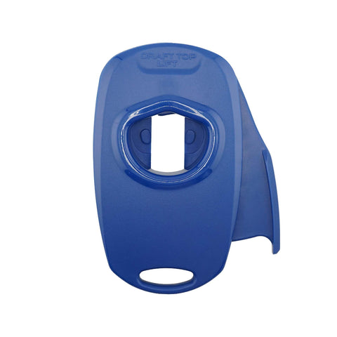 Draft Top showing front view of blue opener, clear benefit portable use