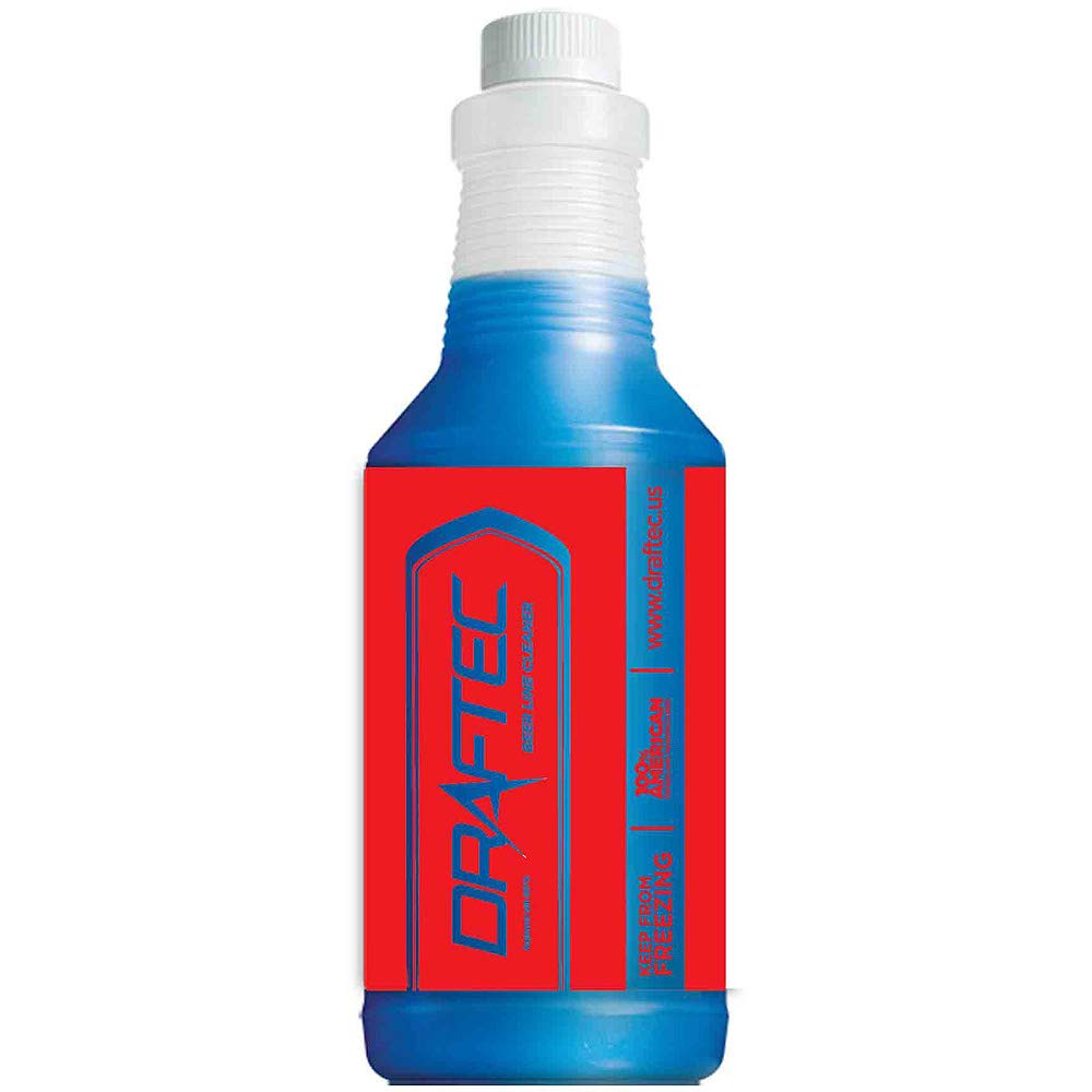 Draftec bottle front label with blue tracer showing cleaning effectiveness