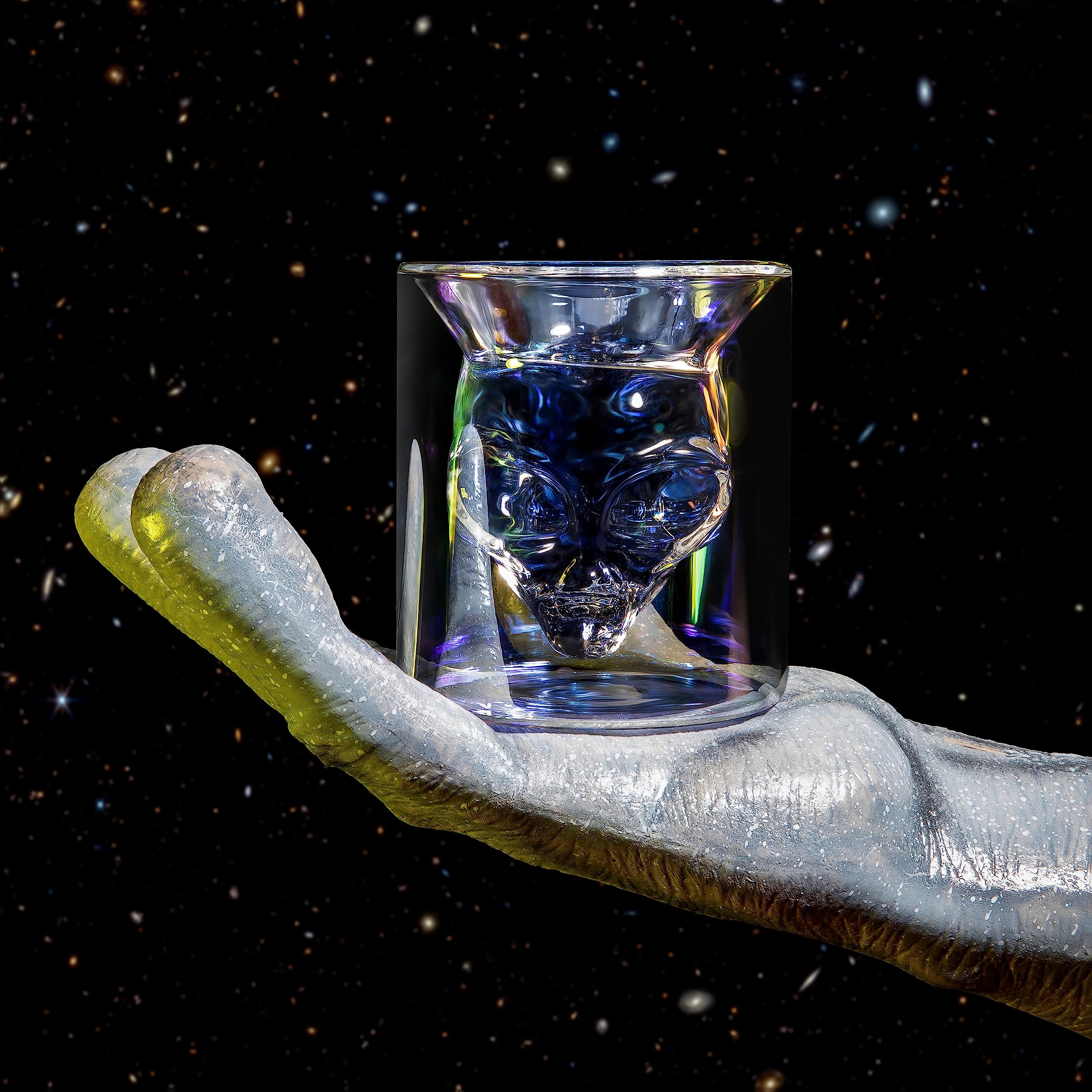 Dragon Glassware held in hand for size comparison and 7 oz scale