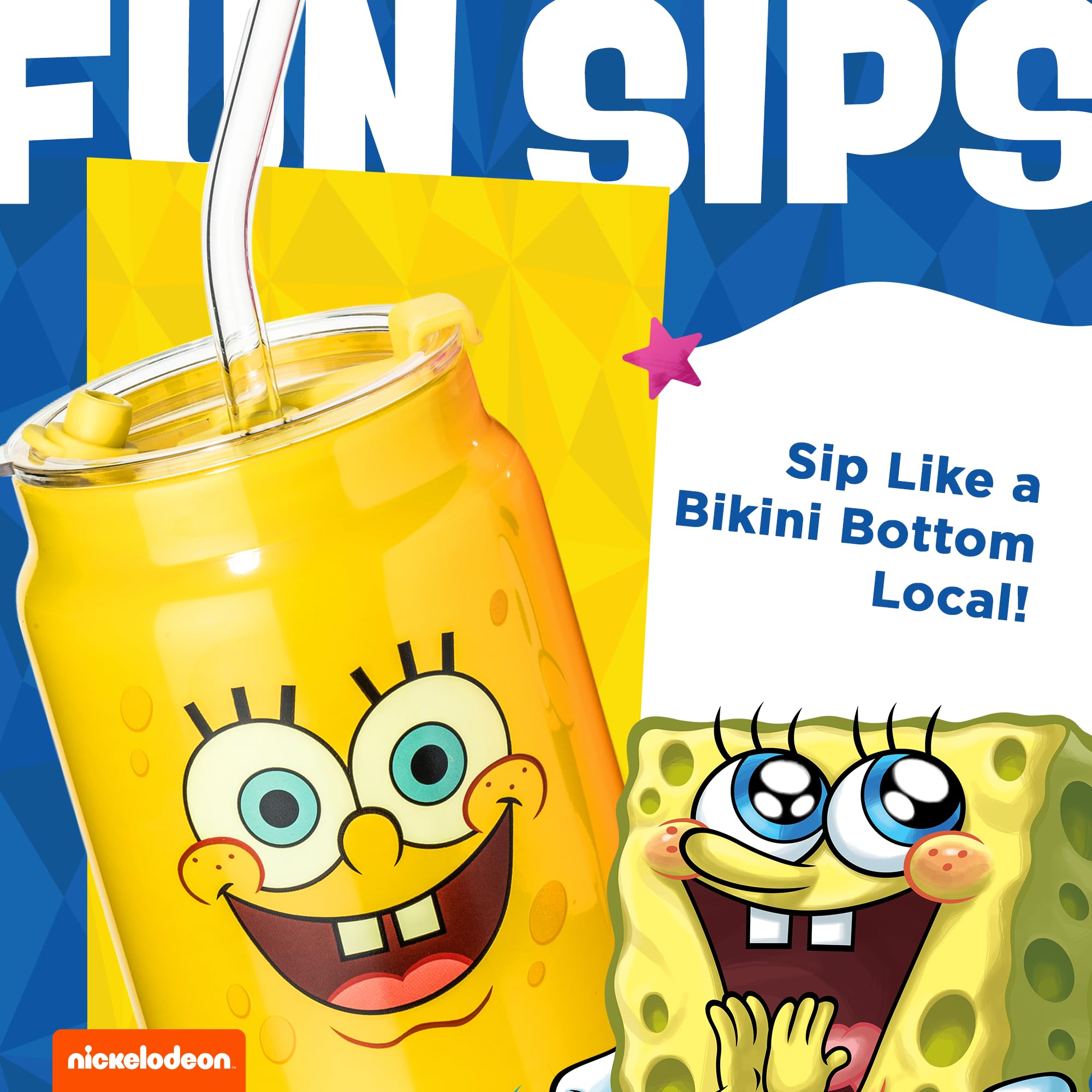 Dragon Glassware SpongeBob in use with iced coffee demonstrating practical everyday convenience