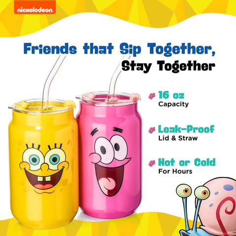 Dragon Glassware SpongeBob lid and straw detail showing spill-reducing design benefit