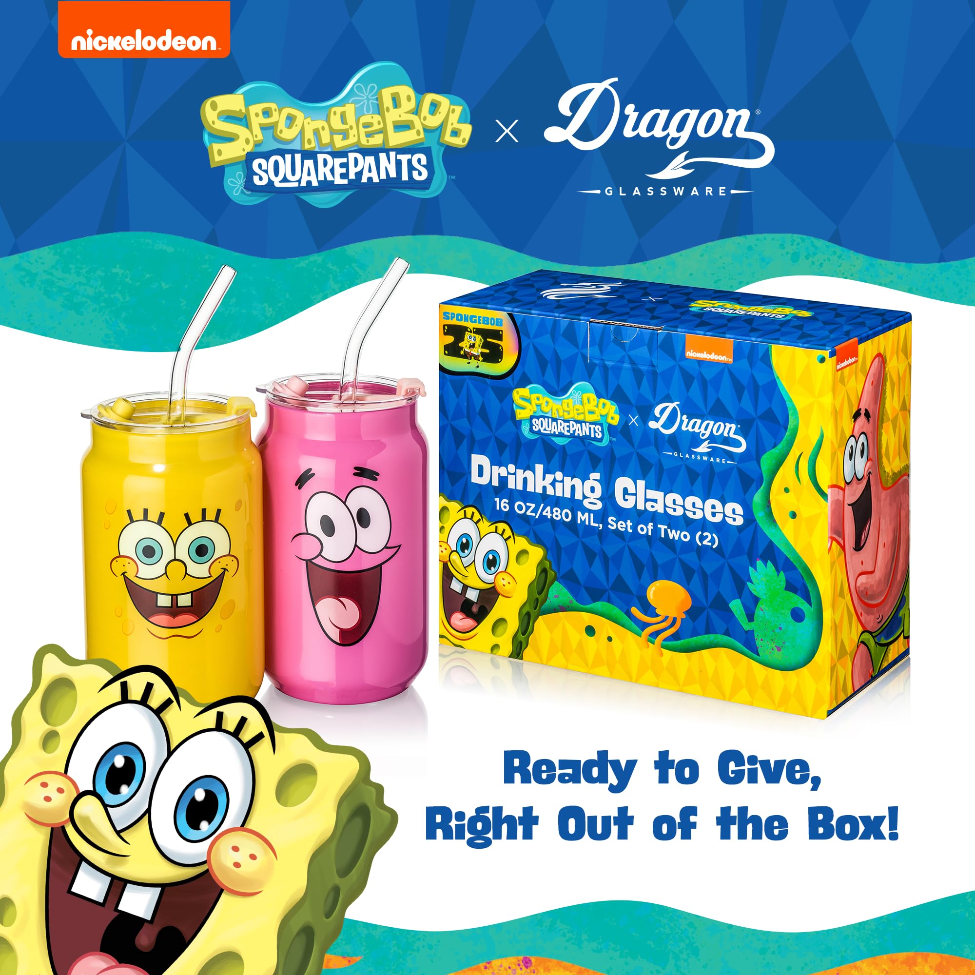 Dragon Glassware SpongeBob set on a kitchen counter illustrating playful home styling benefit