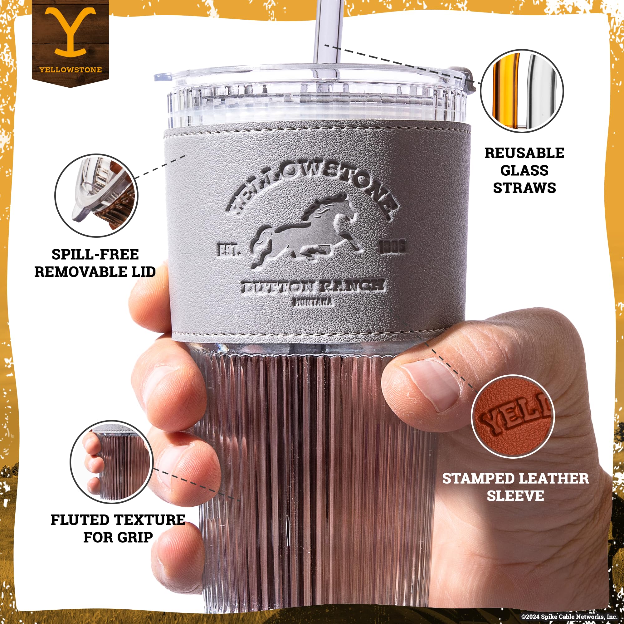 Dragon Glassware close-up of Yellowstone printed design highlighting clear detail