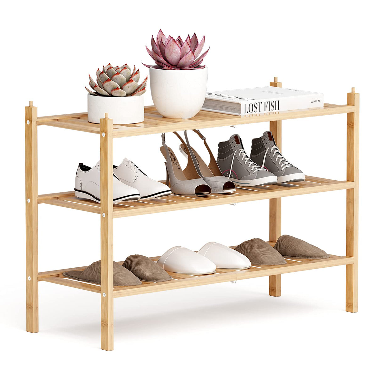Dranixly front view showing natural bamboo finish and sturdy shelves for organized entryways