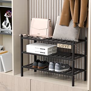 Dranixly in entryway with shoes illustrating space-saving organized home benefit