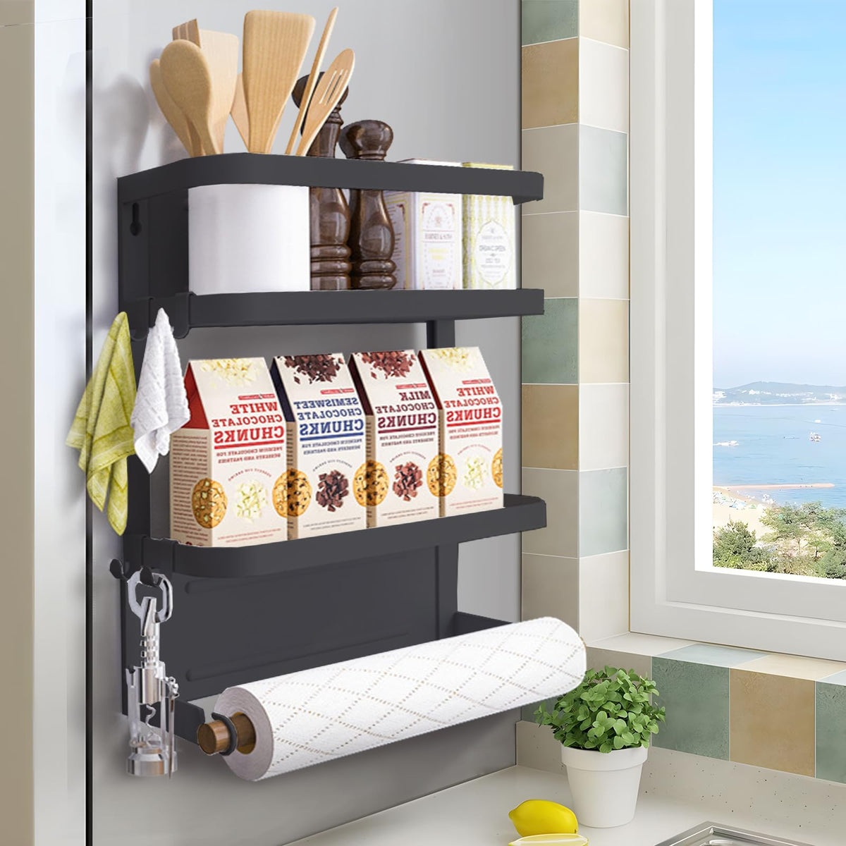 Dr.BeTree front view magnetic shelf showing clean storage benefit
