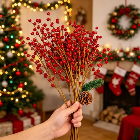DR.DUDU stems tucked into Christmas tree providing vibrant contrast